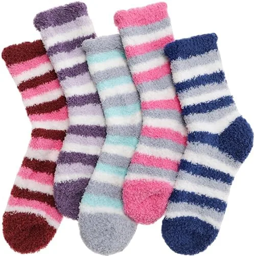 anlisim fuzzy socks for women soft comfy cozy fluffy thick winter warm fleece slipper socks 5 9 stripes a
