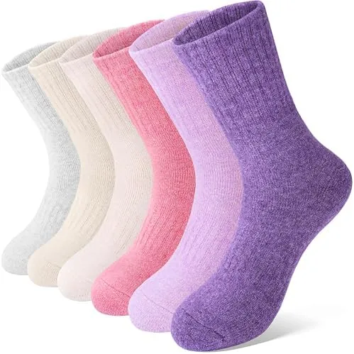 anlisim kids merino wool hiking socks boys girls toddlers thermal winter warm boot thick cushion gift socks 6 pairsassorted pastel4 7 years