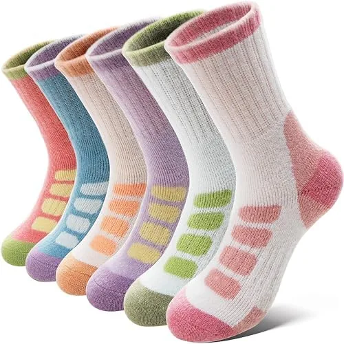 anlisim kids merino wool hiking socks boys girls toddlers thermal winter warm boot thick cushion gift socks 6 pairsgreenbluepink4 7y