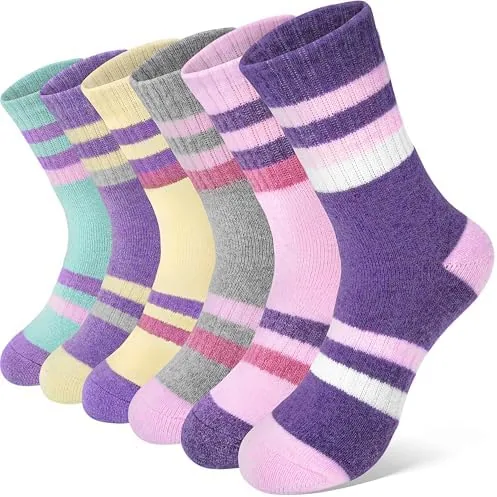 anlisim kids merino wool hiking socks boys girls toddlers thermal winter warm boot thick cushion gift socks 6 pairspurple stripe8 12 years