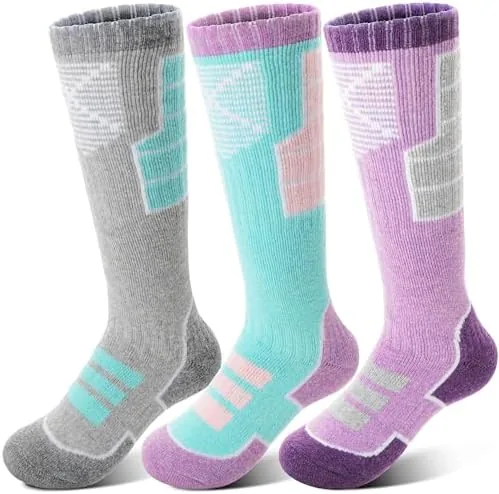 anlisim kids merino wool ski socks 3 pairs girls boys thermal winter warm thick breathable socks for skiing snowboarding mixed4 7 years