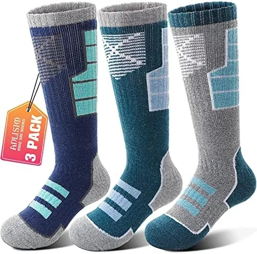 anlisim kids merino wool ski socks for girls boys teen thermal winter warm thick hiking knee high socks stocking stuffers for skiing snowboarding greydark bluegreen c 8 12 y