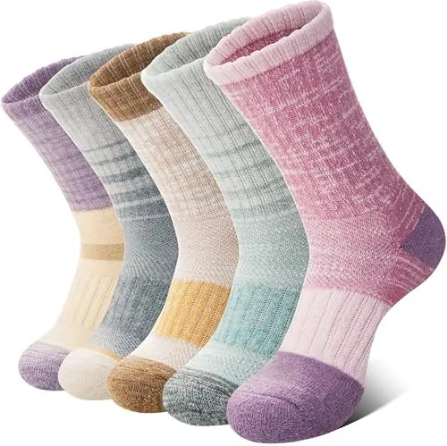 anlisim merino wool socks for women hiking thermal warm winter boot work crew cushion ladies socks 5 pairs gift stocking stufferslight color mixedm